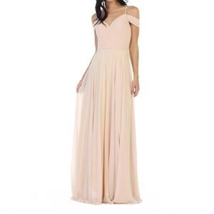 NEW EVA flowy chiffon off shoulder dress in champnage